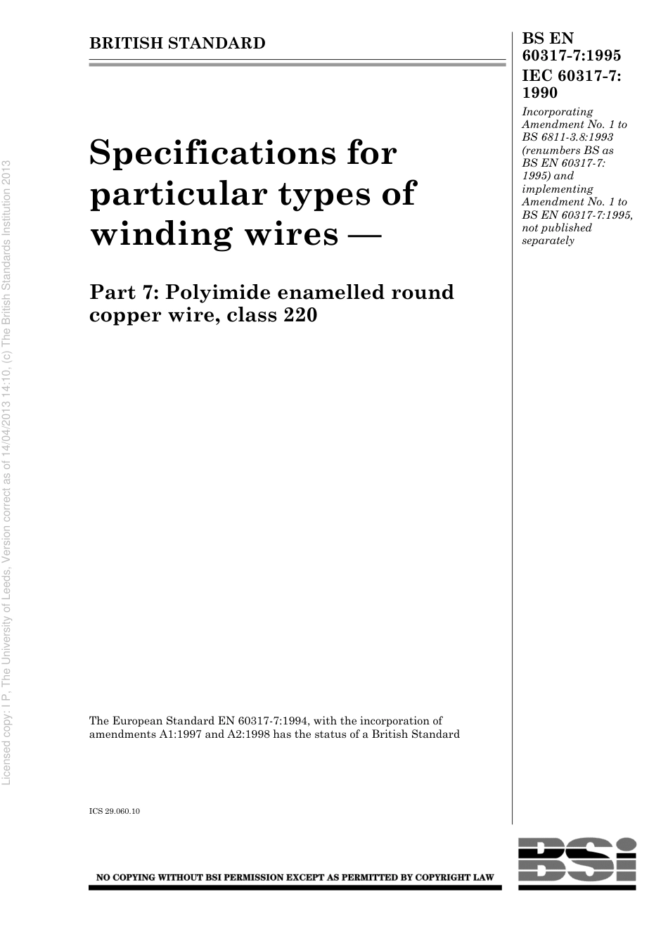 BS EN 60317-7-1995 (2000) IEC 60317-7-1990.pdf_第1页