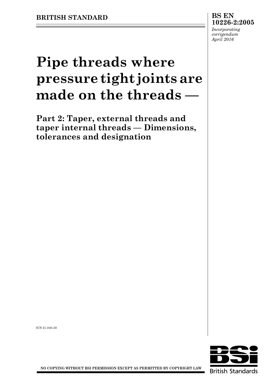 BS EN 10226-2-2005 (2016).pdf_第1页