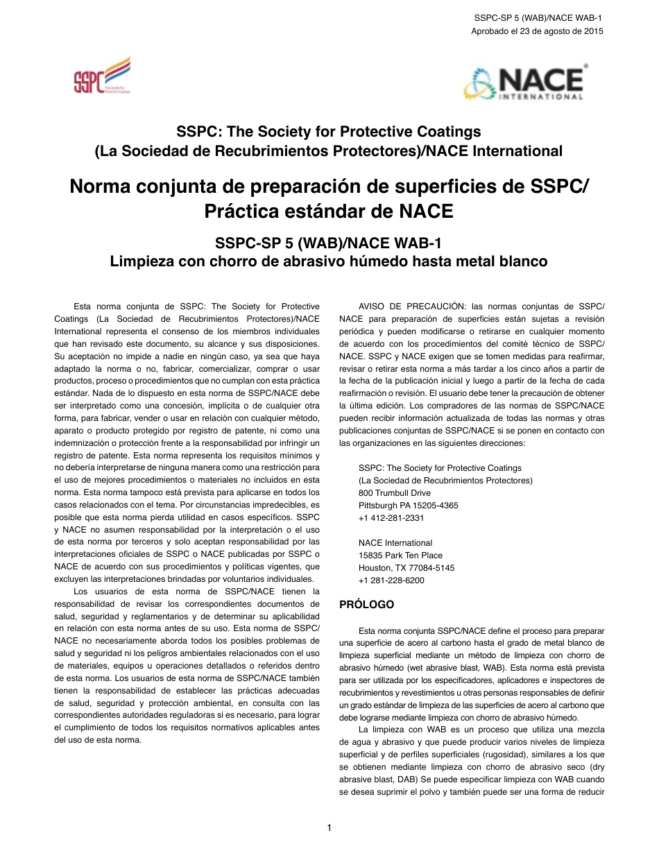 SSPC SP 5 (WAB)_es.pdf_第1页