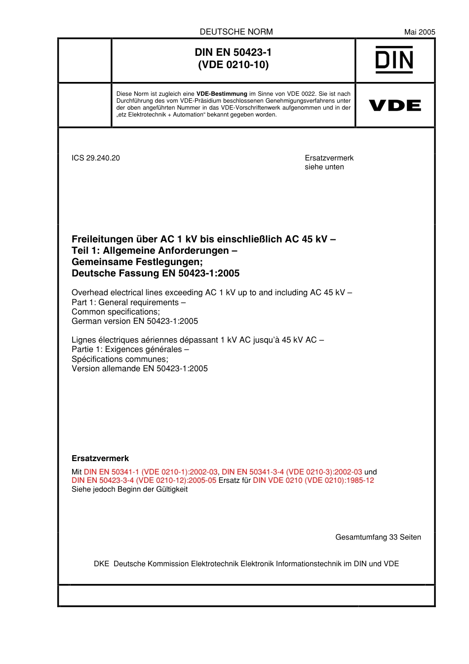 VDE 0210-10 DIN EN 50423-1 2005-05.pdf_第1页
