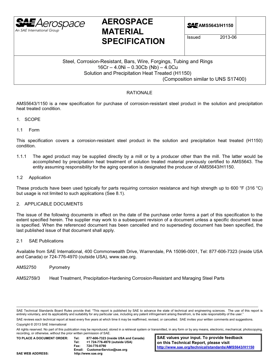 SAE AMS 5643-H1150-2013.pdf_第1页