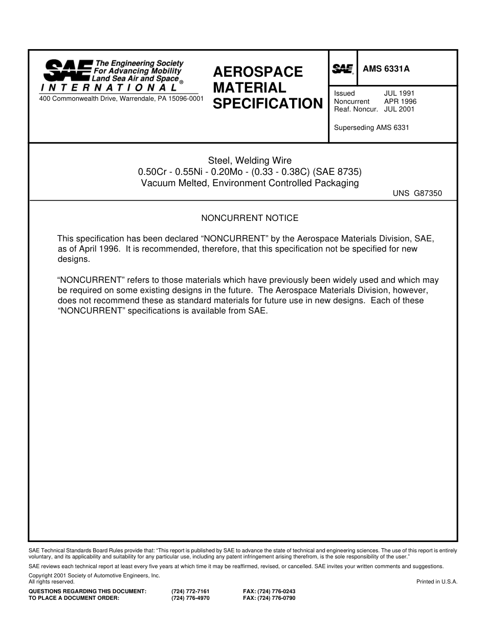 SAE AMS 6331A-2001.pdf_第1页