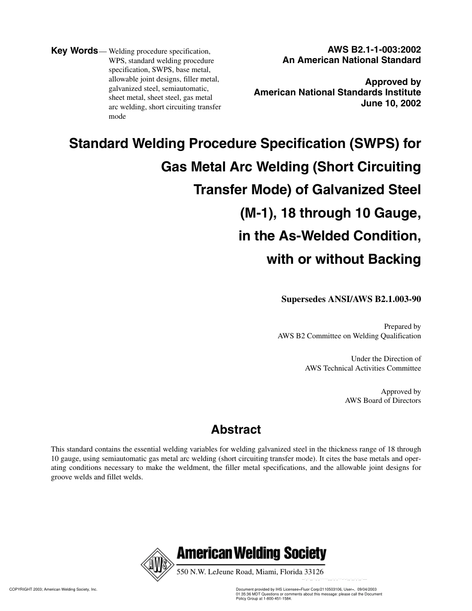 AWS B2.1-1-003-2002  在焊接条件下、有或没有垫板、10到18规格的镀锌钢的气体保护金属极电弧焊.pdf_第3页