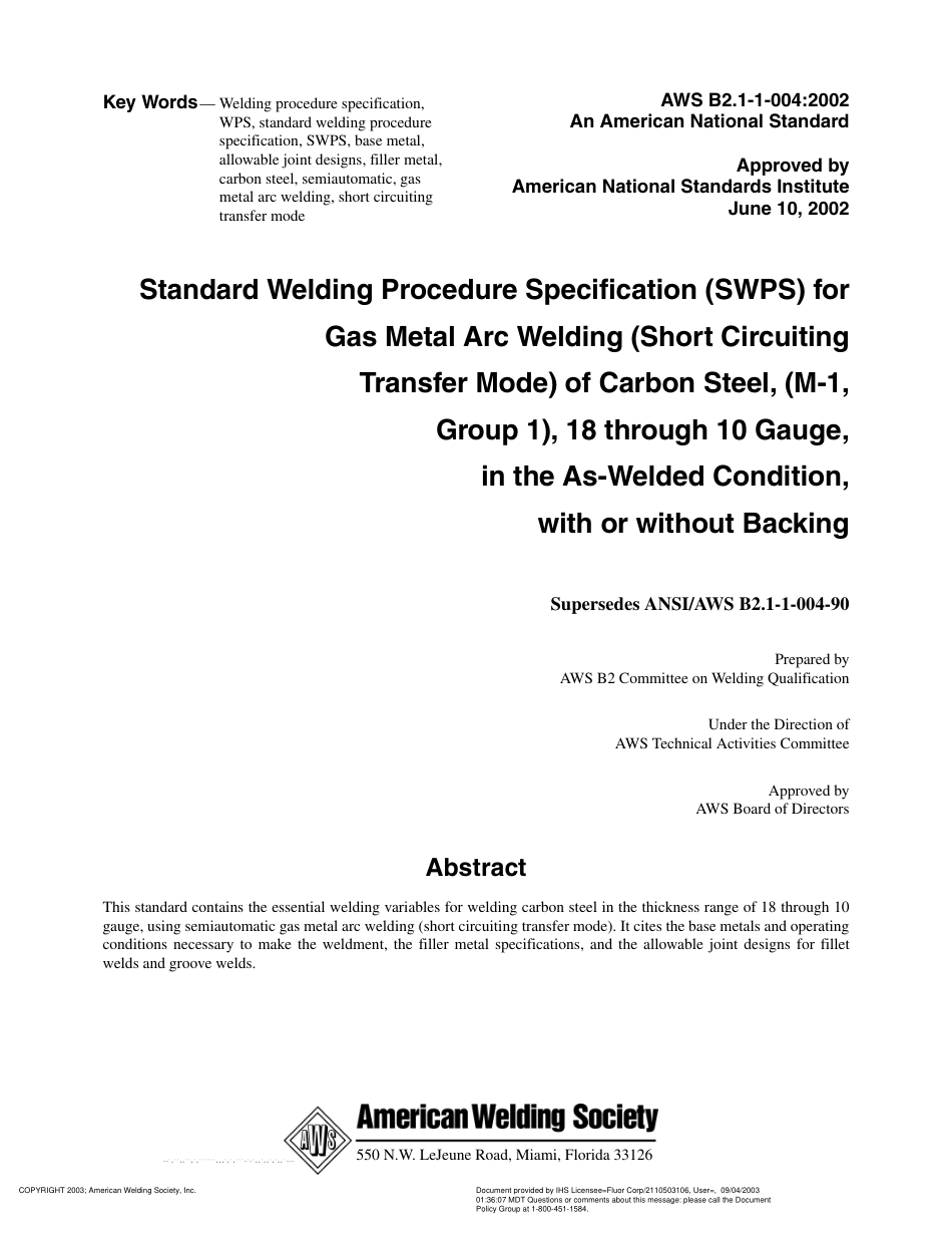 AWS B2.1-1-004-2002  在焊接条件下、有或没有垫板、10到18规格的碳钢(M1,组1)的气体保护金属极电弧焊.pdf_第3页