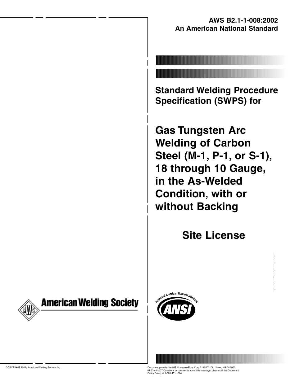AWS B2.1-1-008-2002  在焊接条件下、有或没有垫板、10到18规格的碳钢(M1,组1)的钨电极惰性气体保护焊.pdf_第1页