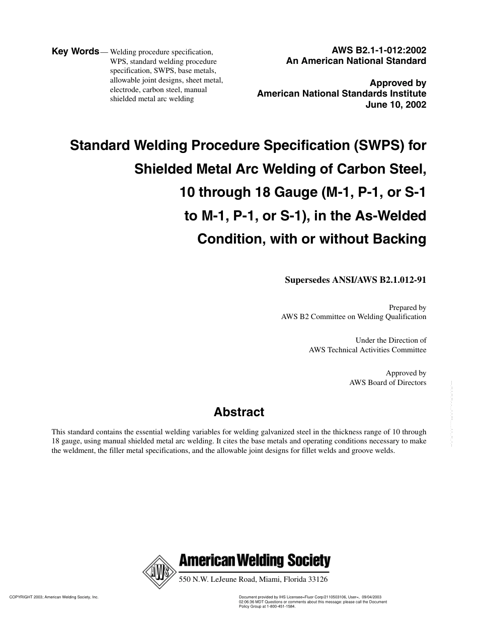 AWS B2.1-1-012-2002  标准焊接程序规范.在焊接条件下、有或没有垫板、10到18规格的碳钢(M1,组1)的保护金属焊条电弧焊.pdf_第3页