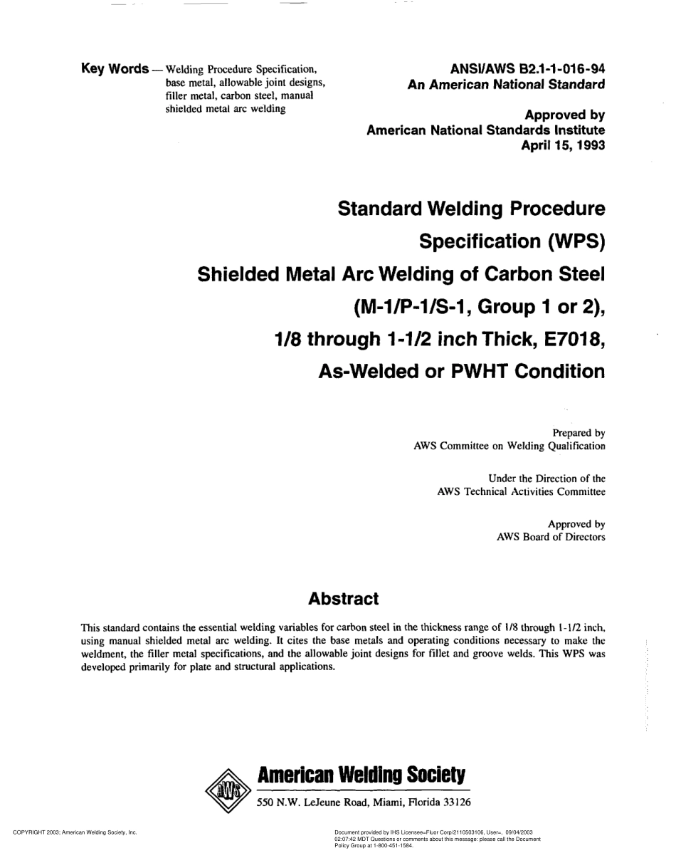 AWS B2.1-1-016-94 在焊接或PWHT条件下18到1-12英尺厚E7018碳钢的保护金属电弧焊的标准焊接程序规范(WPS)(M-1P-1S-1, 1或2.pdf_第3页