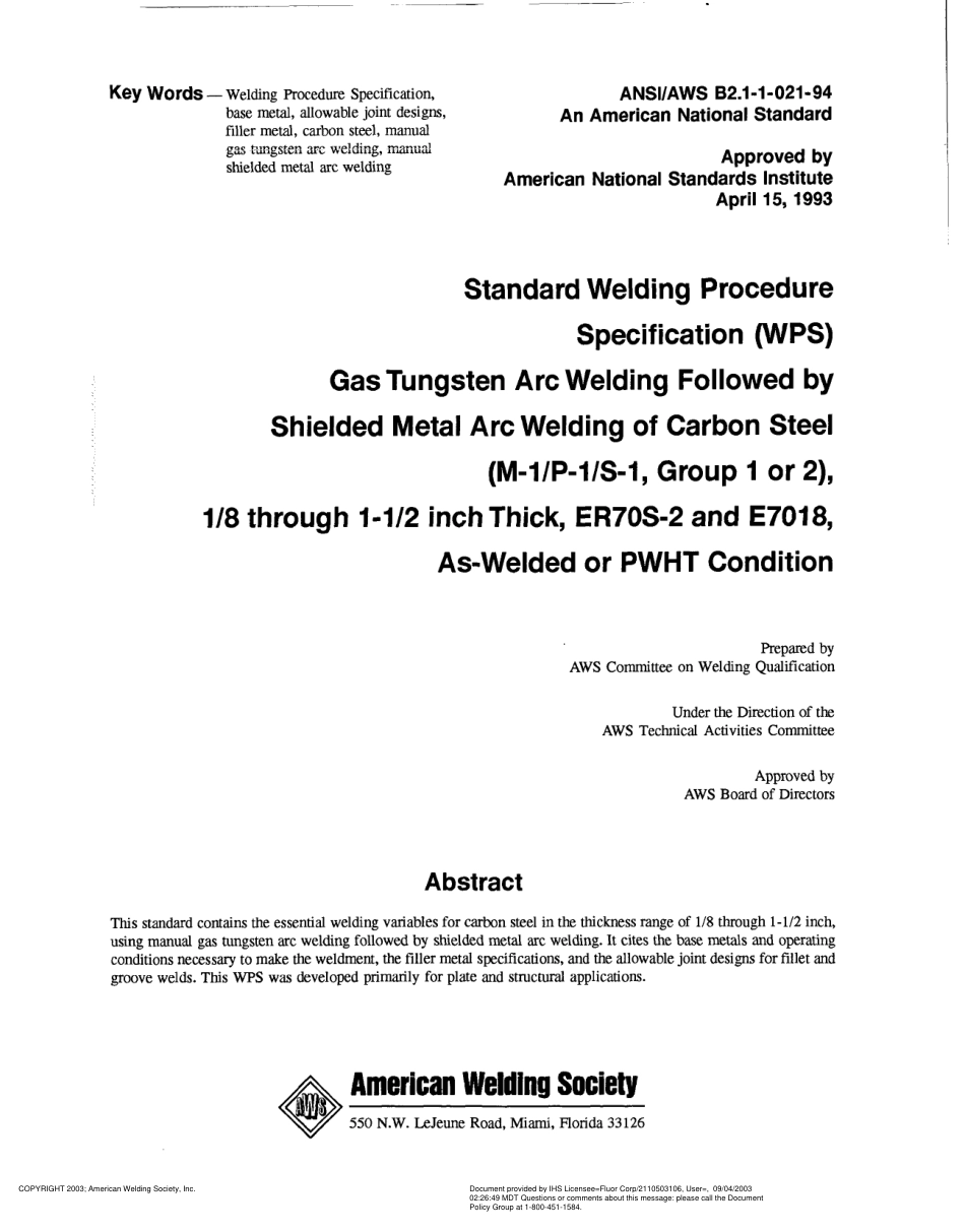 AWS B2.1-1-021-1994 Standard Welding Procedure Specification (WPS) for Gas Tungsten Arc Welding Followed by Shielded Metal Arc Welding of Carbon Steel.pdf_第3页