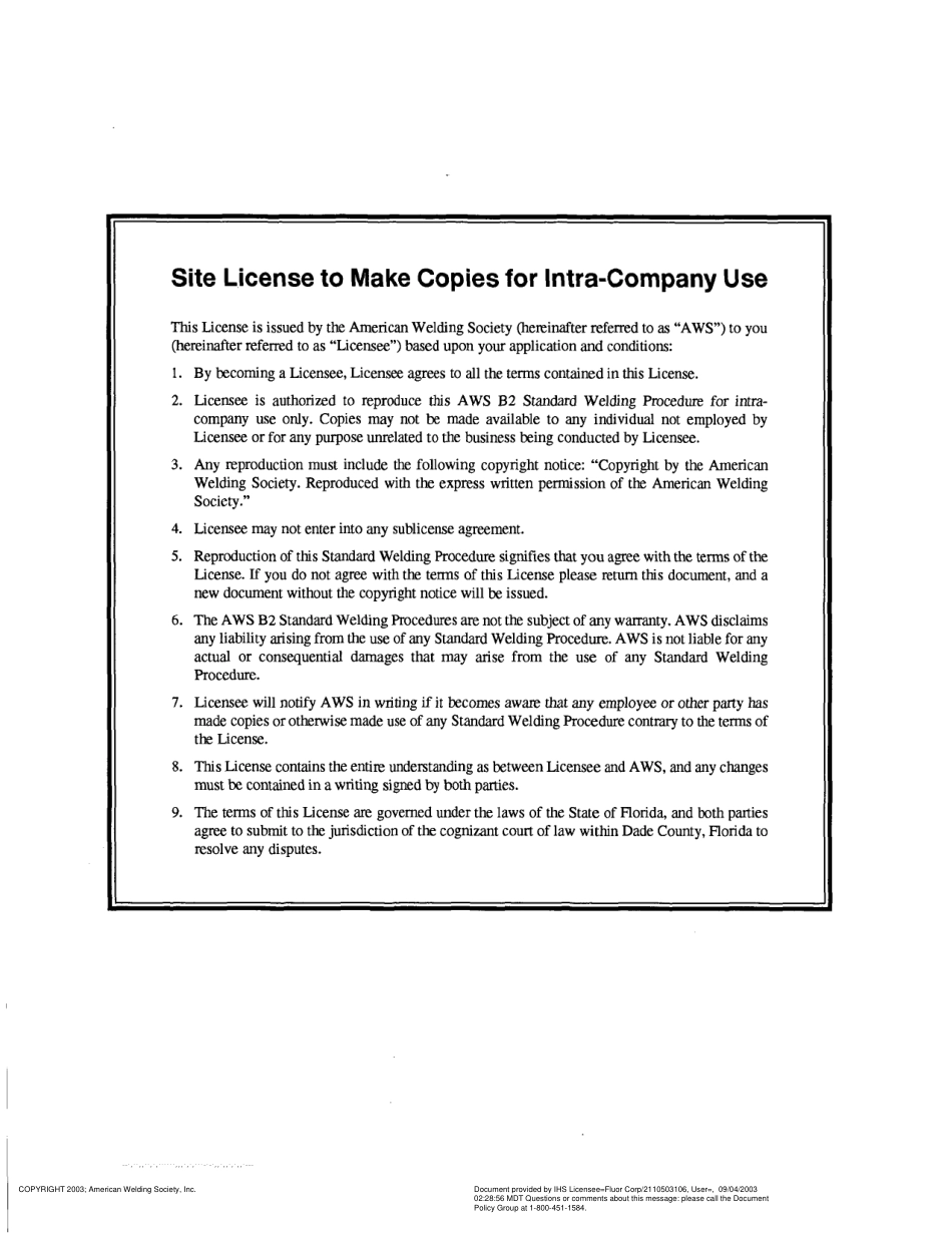 AWS B2.1-1-026-1994 Carbon Steel (M-1／P-1／S-1. Group 1 or 2). 1／8 Through 1-1／2 Inch Thick. E6010 (Vertical Downhill) Followed by E7018. As-Welded or PWHT Condition Site License .pdf_第2页