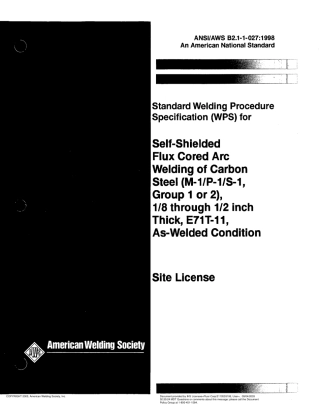 AWS B2.1-1-027-1998 Standard Welding Procedure Specification (WPS) for Self-Shielded Flux Cored Arc Welding of Carbon Steel (M-1／P-1／S-1. Group 1 or 2).pdf