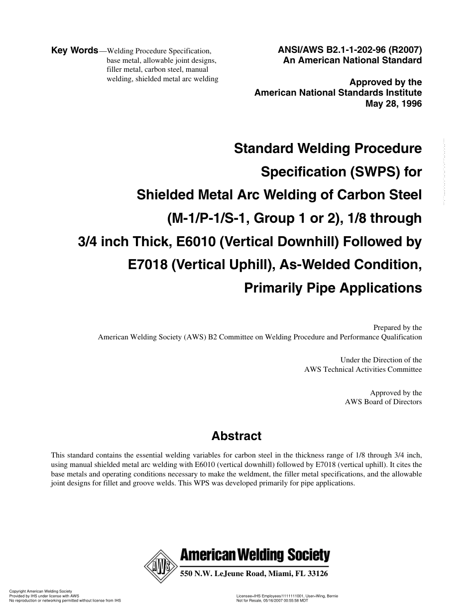 AWS B2.1-1-202-96(R2007) 主要用于管道的、在焊接条件下、(M-1／P-1／S-1,1或2组)1／8到3／4英寸厚、E6010(垂直向上)及E7018(垂直向上)碳钢.pdf_第3页