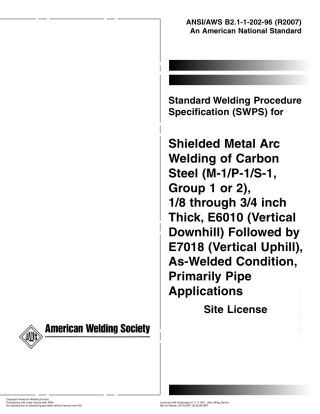 AWS B2.1-1-202-96(R2007) 主要用于管道的、在焊接条件下、(M-1／P-1／S-1,1或2组)1／8到3／4英寸厚、E6010(垂直向上)及E7018(垂直向上)碳钢.pdf