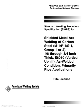 AWS B2.1-1-203-96(R2007) 主要用于管道的、在焊接条件下、(M-1／P-1／S-1,1或2组)1／8到3／4英寸厚、E6010(垂直向上)碳钢的药皮焊条电弧焊.pdf