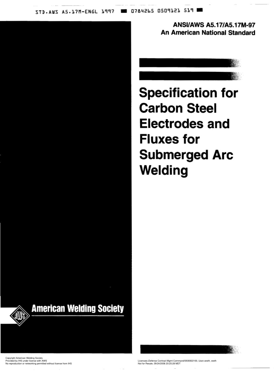 AWS A5.17-97 Specification for Carbon Steel Electrodes and Fluxes for Submerged Arc Welding.pdf_第1页