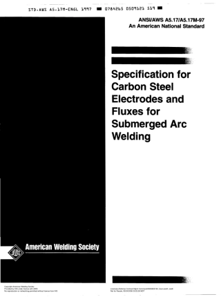 AWS A5.17-97 Specification for Carbon Steel Electrodes and Fluxes for Submerged Arc Welding.pdf