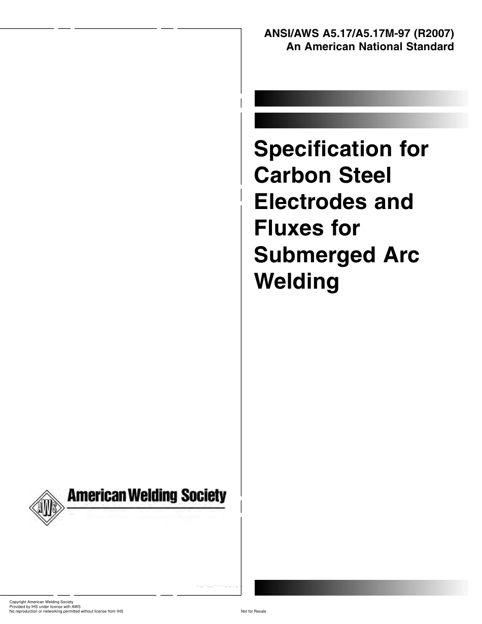 AWS A5.17-1997(R2007) Carbon Steel Electrodes and Fluxes for Submerged Arc Welding.pdf_第1页