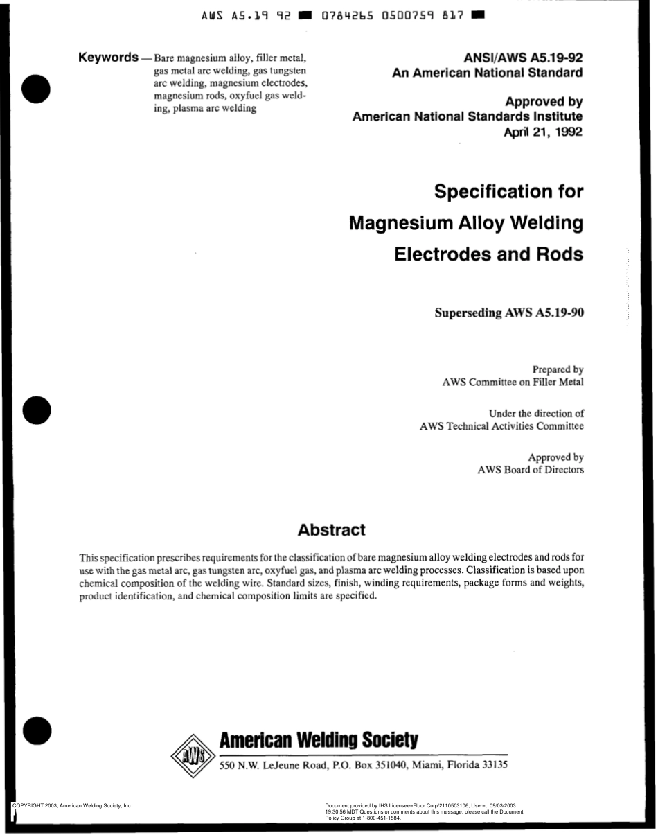 AWS A5.19-92 Specification for Magnesium Alloy Welding Electrodes and Rods R(1997).pdf_第2页
