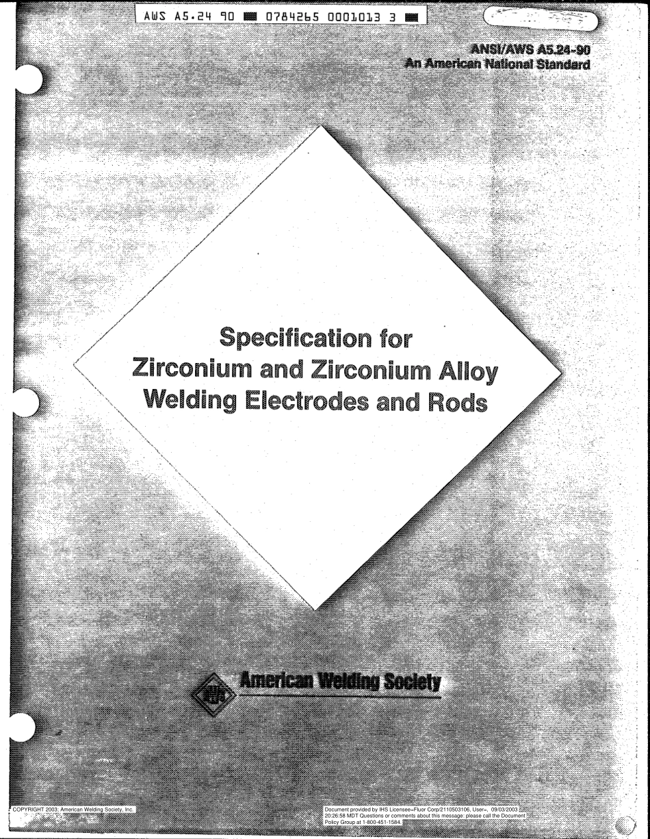AWS A5.24-90 Specification for Zirconium and Zirconium Alloy Welding Electrodes and Rods.pdf_第1页