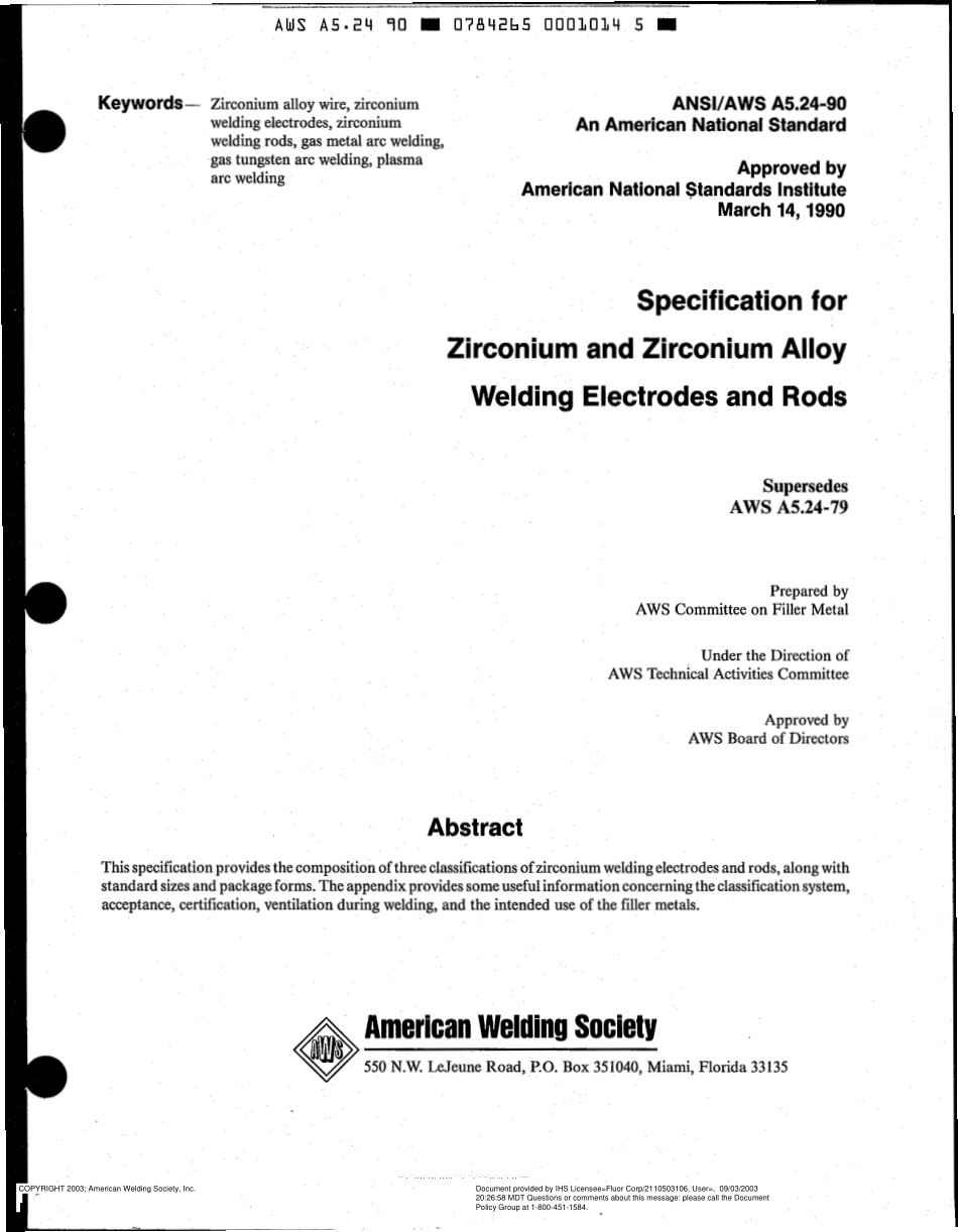 AWS A5.24-90 Specification for Zirconium and Zirconium Alloy Welding Electrodes and Rods.pdf_第2页