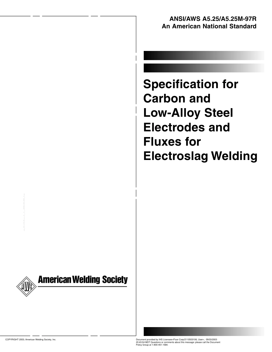 AWS A5.25 A5.25M-97R Specification for Carbon and Low-Alloy Steel Electrodes and Fluxes for Electroslag Welding.pdf_第1页