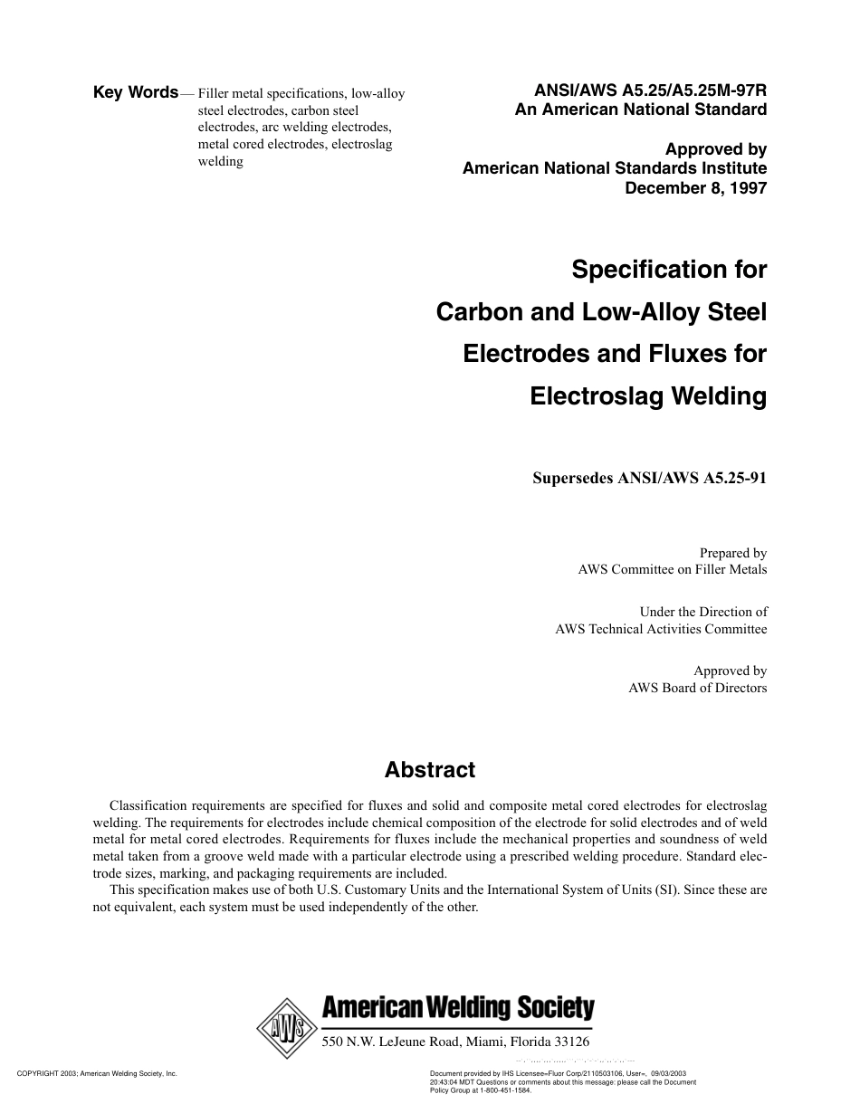 AWS A5.25 A5.25M-97R Specification for Carbon and Low-Alloy Steel Electrodes and Fluxes for Electroslag Welding.pdf_第2页