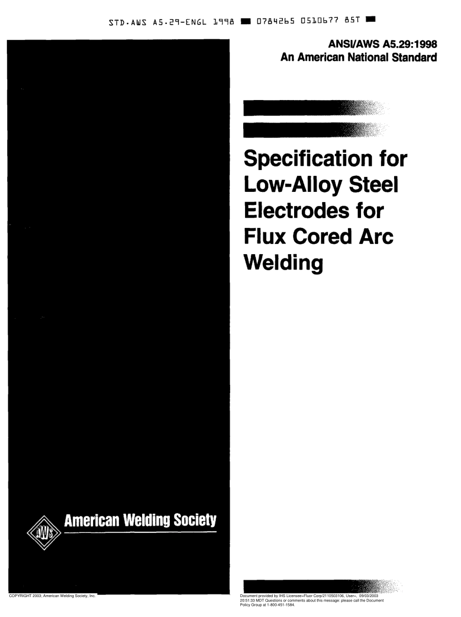 AWS A5.29-98 Specification for Low-Alloy Steel Electrodes for Flux Cored Arc Welding.pdf_第1页