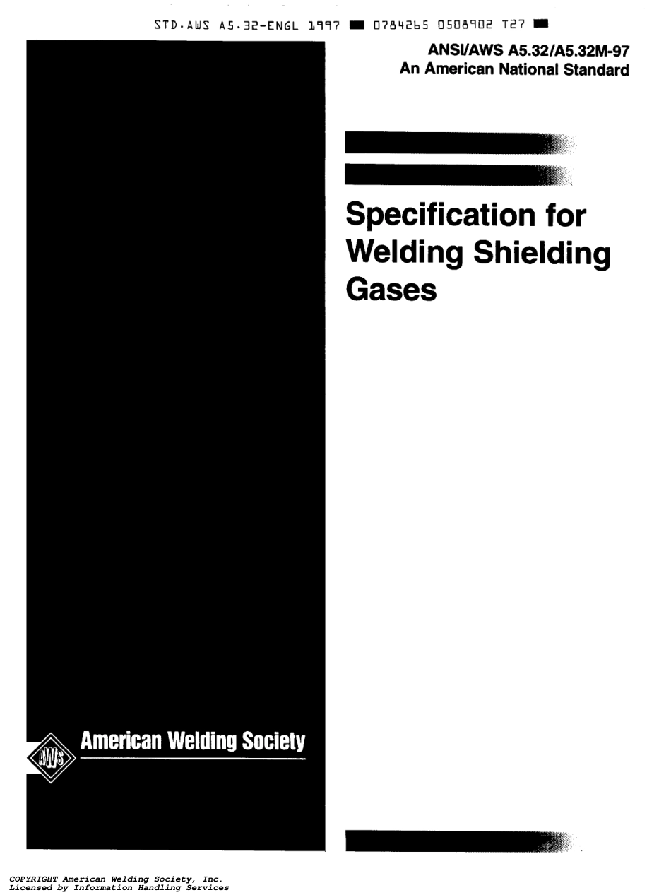 AWS A5.32-97 Specification for Welding Shielding Gases.pdf_第1页