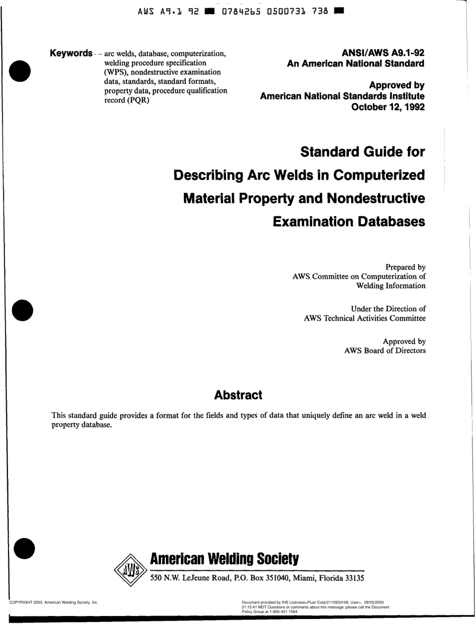AWS A9.1-92 Standard Guide for Describing Arc Welds in Computerized Material Property and Nondestructive Examination Databases.pdf_第2页