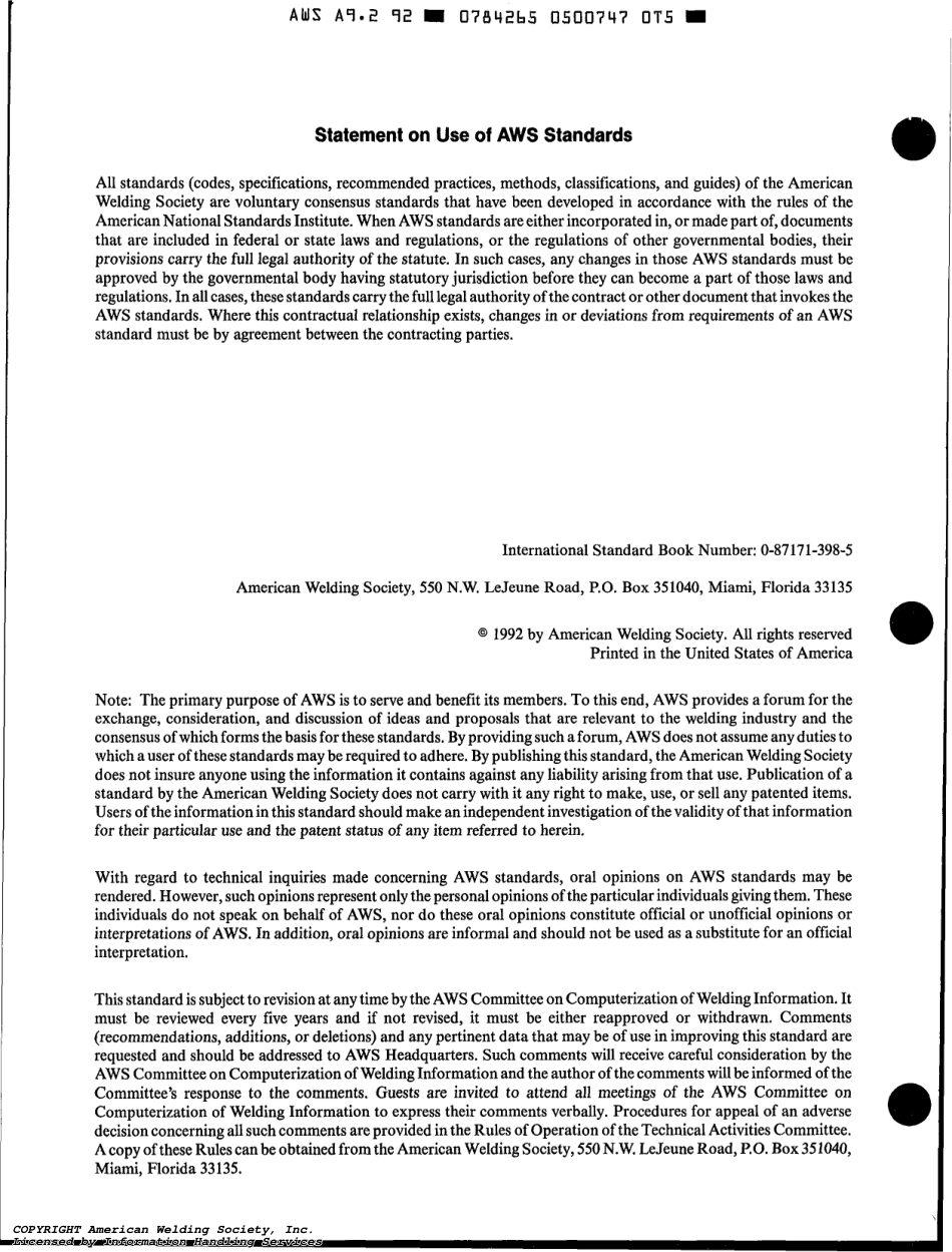 AWS A9.2-92 Standard Guide for Recording Arc Weld Material Property and Nondestructive Examination Data in Computerized Databases.pdf_第3页
