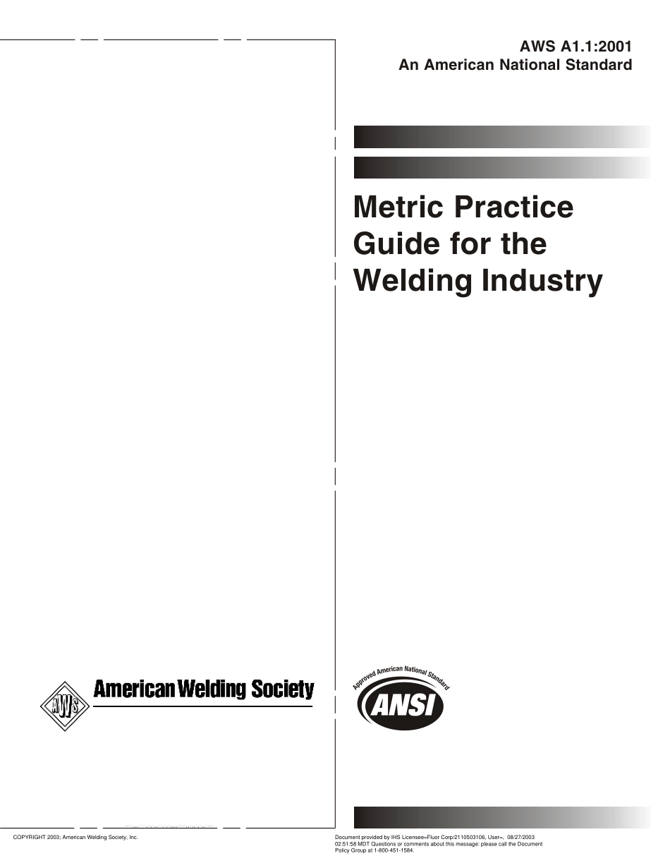 AWS A1.1-01 Metric Practice Guide for the Welding Industry.pdf_第1页