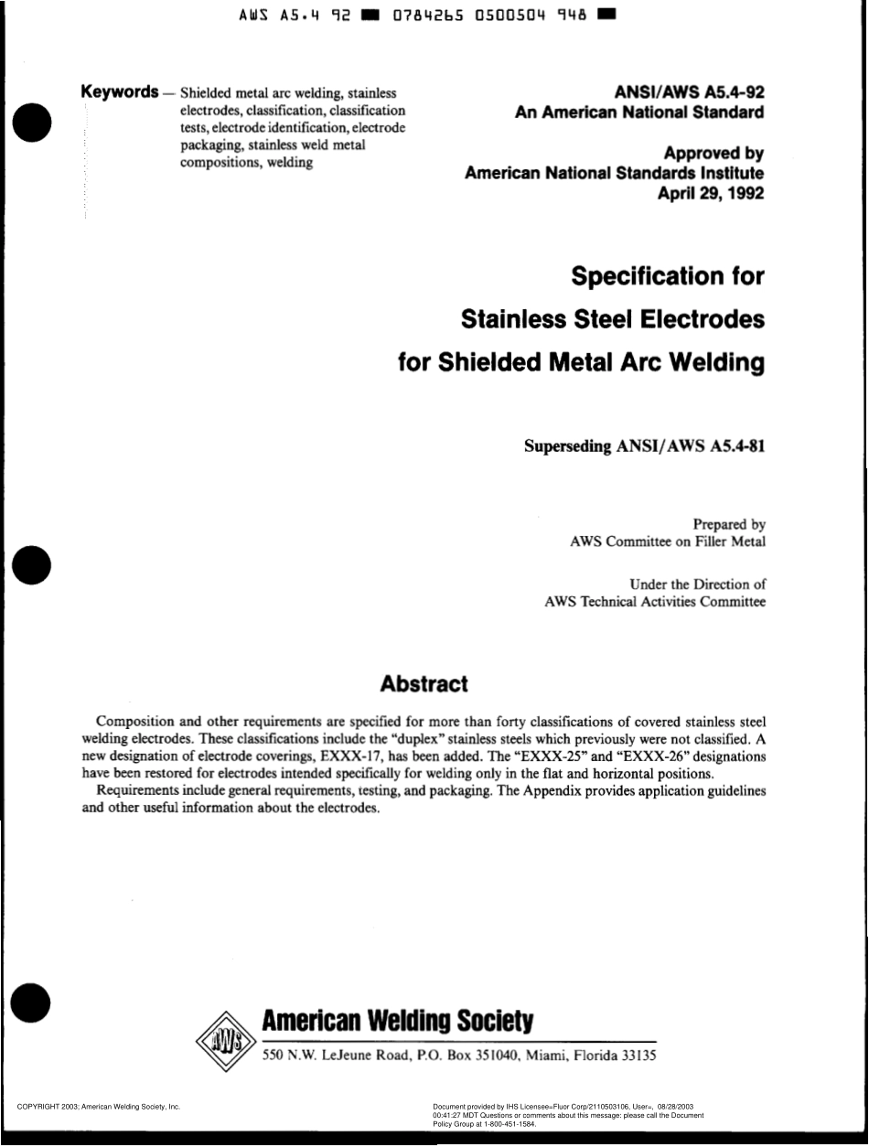 AWS A5.4-92 Specification for Stainless Steel Electrodes for Shielded Metal Arc Welding Supersedes SAE AMS 5777 R(2000).pdf_第2页