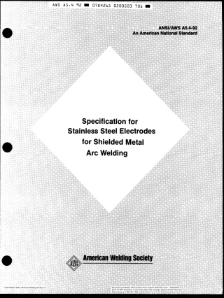 AWS A5.4-92 Specification for Stainless Steel Electrodes for Shielded Metal Arc Welding Supersedes SAE AMS 5777 R(2000).pdf