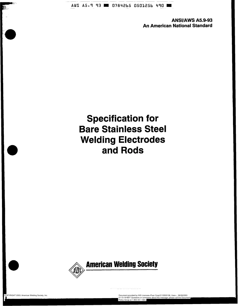 AWS A5.9-93 Specification for Bare Stainless Steel Welding Electrodes and Rods.pdf_第1页
