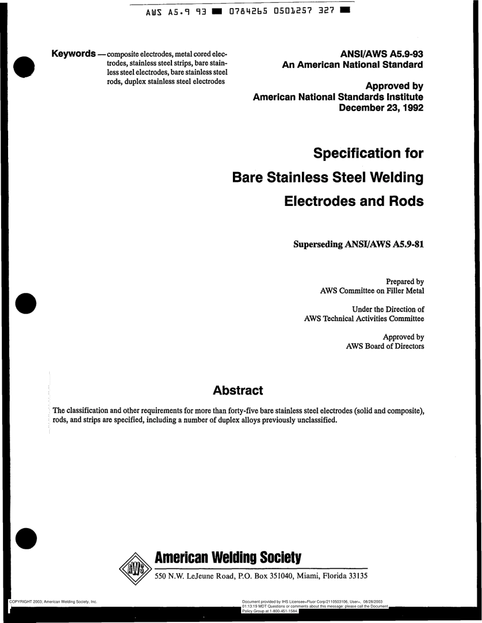AWS A5.9-93 Specification for Bare Stainless Steel Welding Electrodes and Rods.pdf_第2页