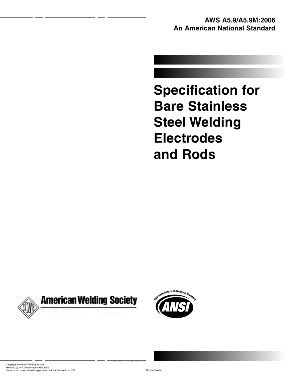 AWS A5.9-2006 EN Specification for Bare Stainless Steel Welding Electrodes and Rods.pdf_第1页