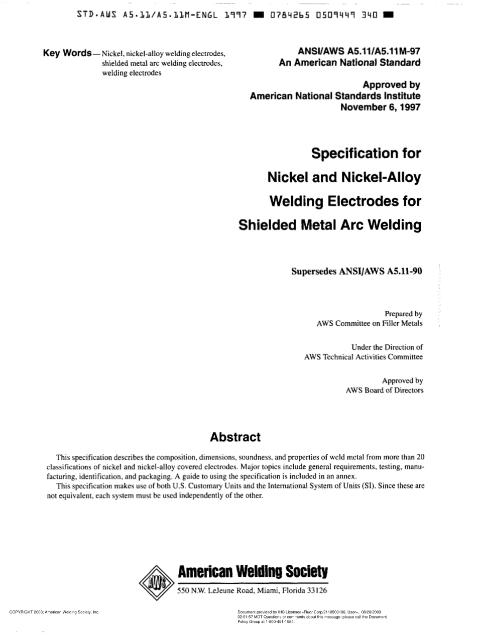 AWS A5.11-97 Specification for Nickel and Nickel-Alloy Welding Electrodes for Shielded Metal Arc Welding.pdf_第2页