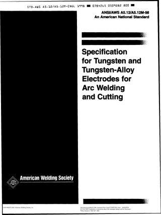 AWS A5.12-98 Specification for Tungsten and Tungsten-Alloy Electrodes for Arc Welding and Cutting.pdf