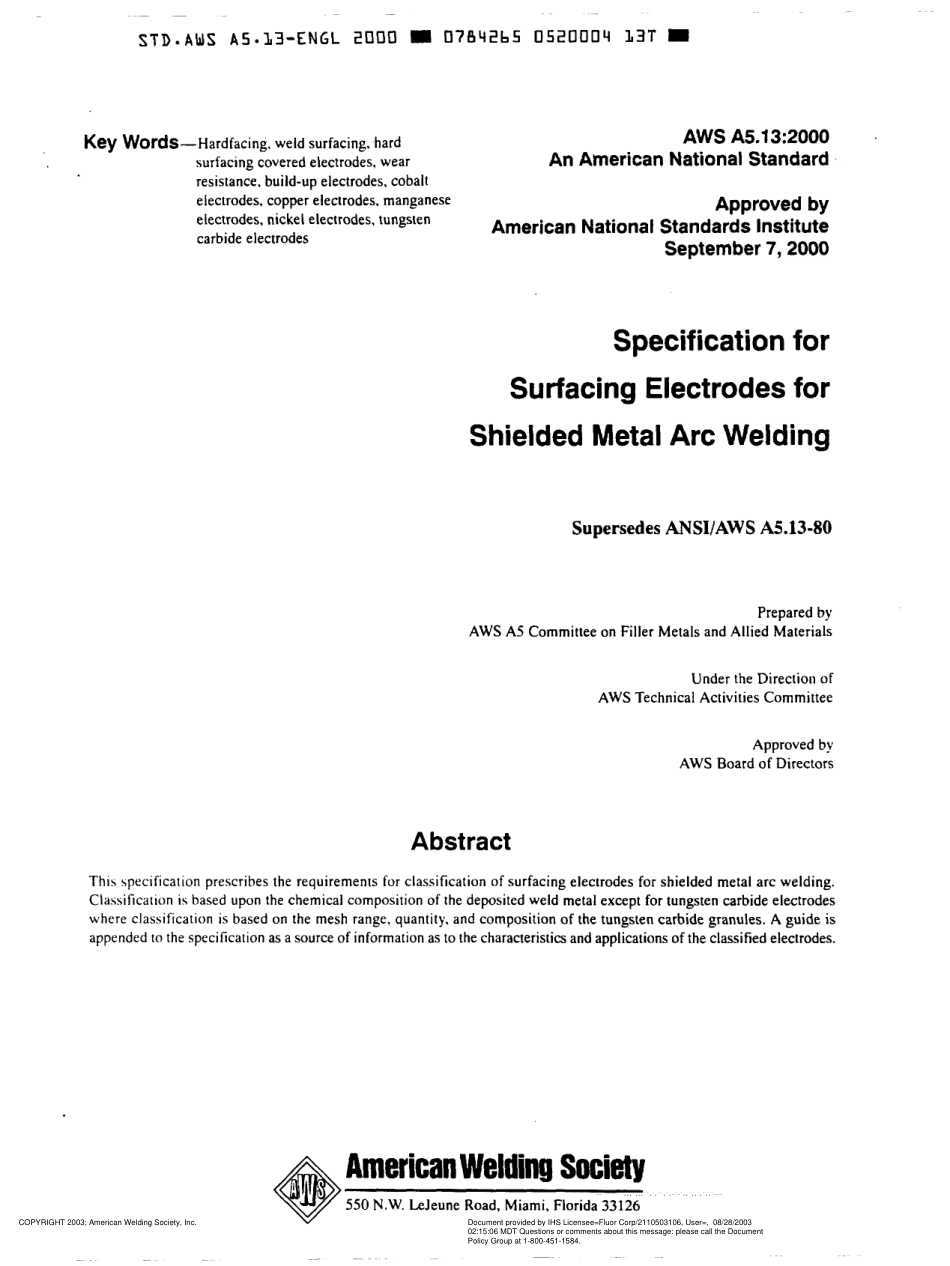 AWS A5.13-2000 Specification for Surfacing Electrodes for Shielded Metal Arc Welding.pdf_第2页