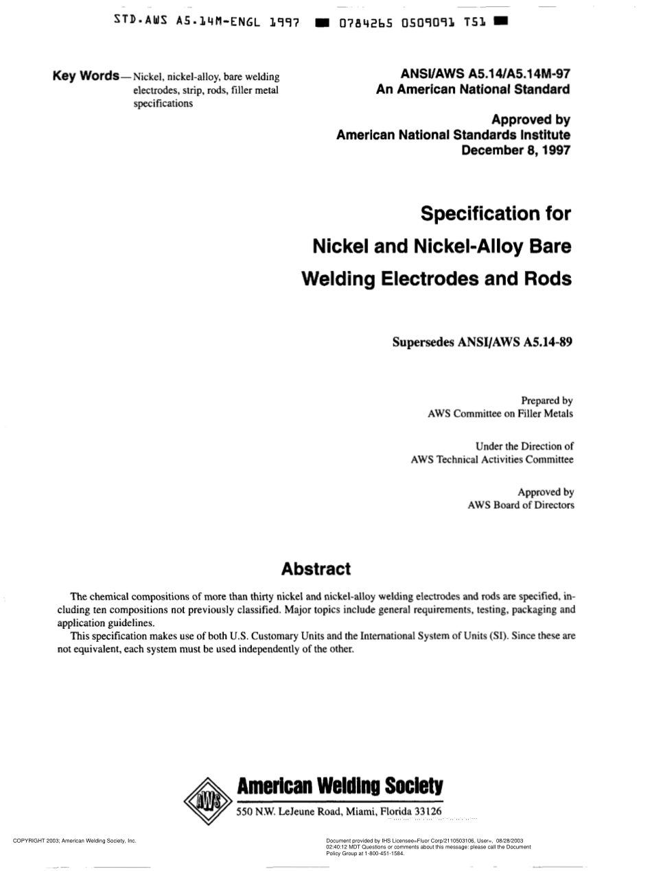 AWS A5.14-97 Specification for Nickel and Nickel-Alloy Bare Welding Electrodes and Rods.pdf_第2页