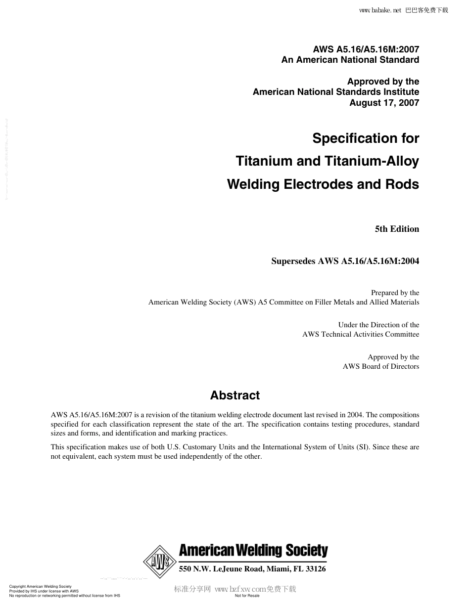 AWS A5.16 A5.16M-2007 钛及钛合金焊接电极和焊条规范.pdf_第2页