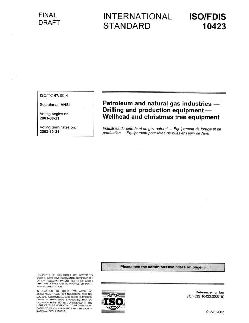 ISO 10423-03 石油和天然气工业.钻井和开采设备.井口设施和采油树设备.pdf_第1页