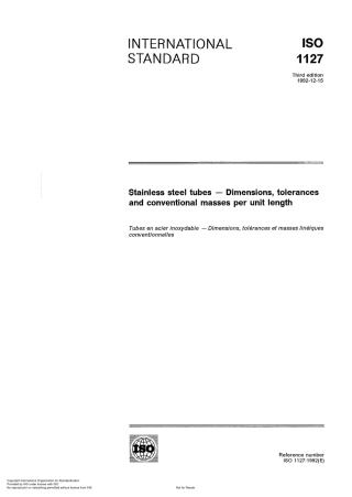 ISO 1127-92 Stainless steel tubes -- Dimensions, tolerances and conventional masses per unit length.pdf