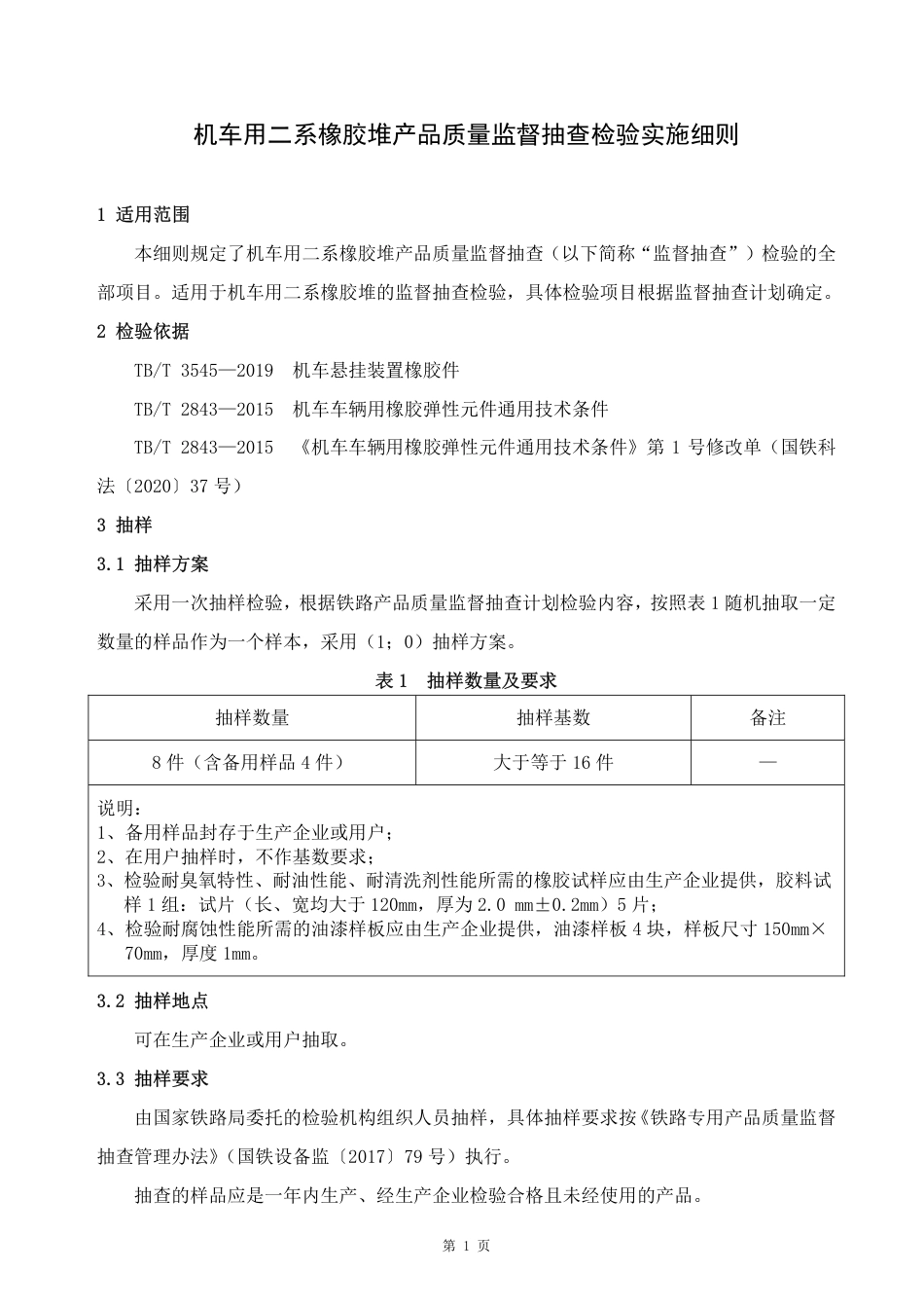 GTCC-129-2020 机车用二系橡胶堆-铁路专用产品质量监督抽查检验实施细则.pdf_第2页