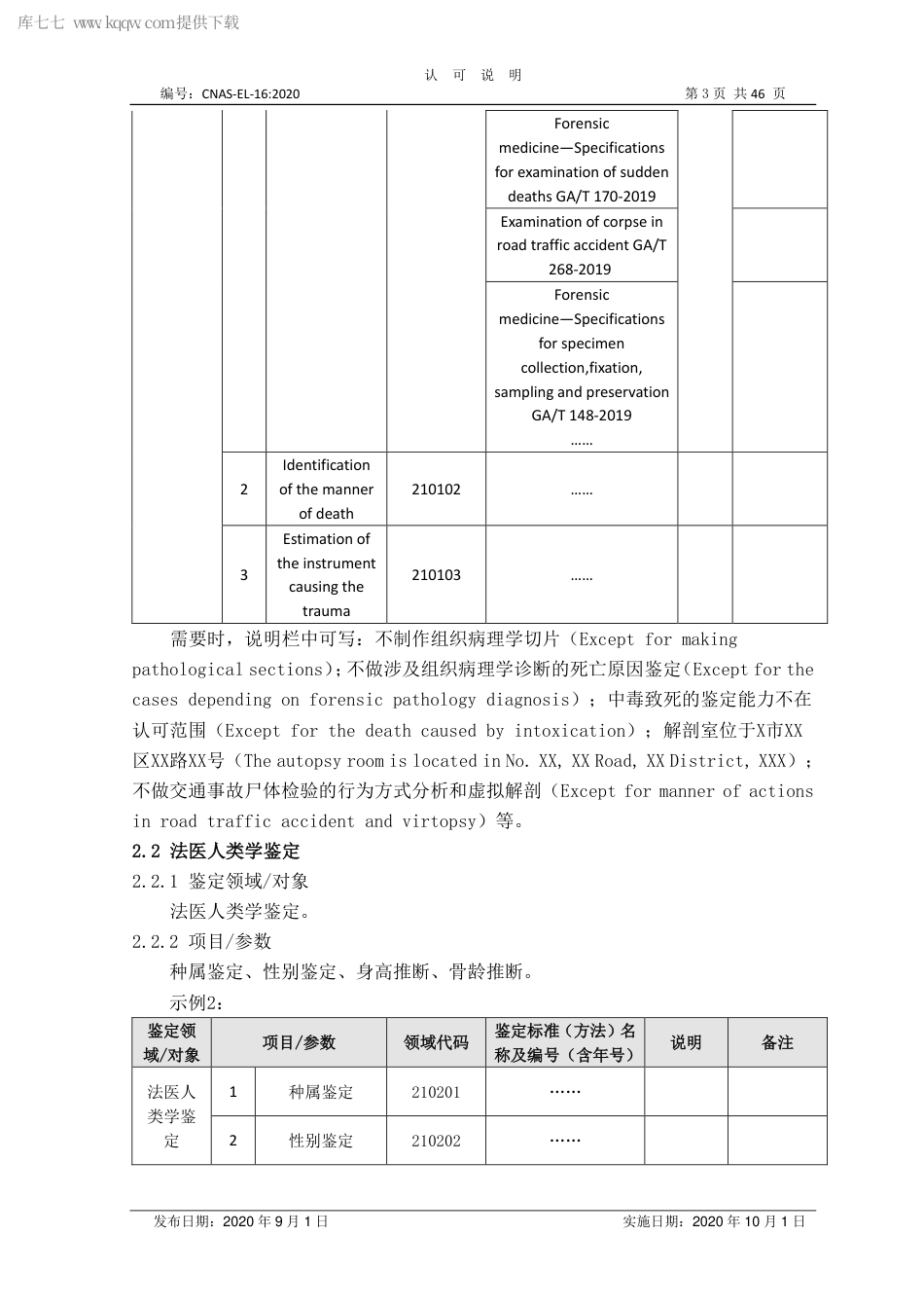 CNAS-EL-16：2020 司法鉴定法庭科学领域认可能力范围表述说明.pdf_第3页