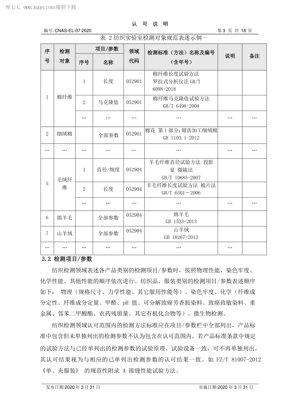 CNAS-EL-07：2020 纺织检测领域认可能力范围表述说明.pdf_第3页
