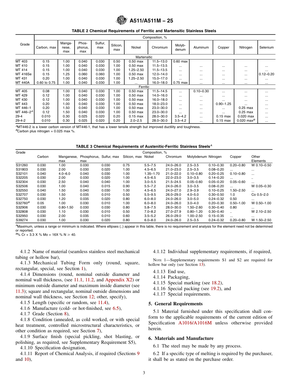 ASTM A511-25 Standard Specification for Seamless Stainless Steel Mechanical Tubing and Hollow Bar.pdf_第3页