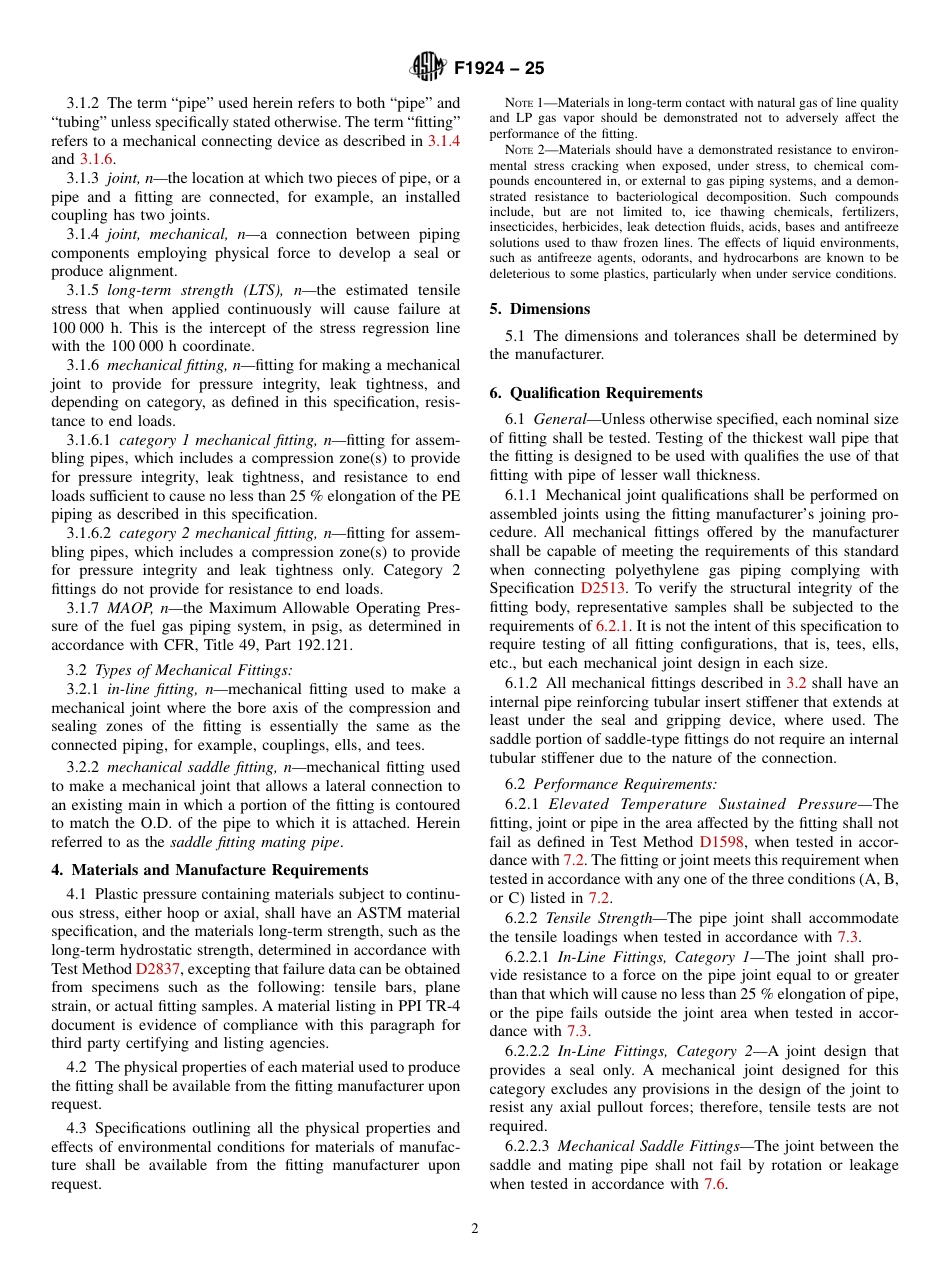 ASTM F1924-25 Standard Specification for Plastic Mechanical Fittings for Use on Outside Diameter Controlled Polyethylene Gas Distribution Pipe and Tubing.pdf_第2页