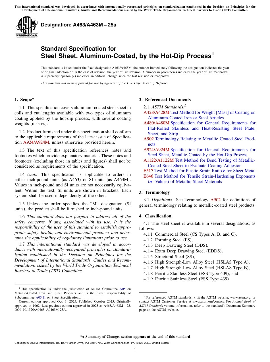 ASTM A463-25a Standard Specification for Steel Sheet Aluminum-Coated by the Hot-Dip Process.pdf_第1页