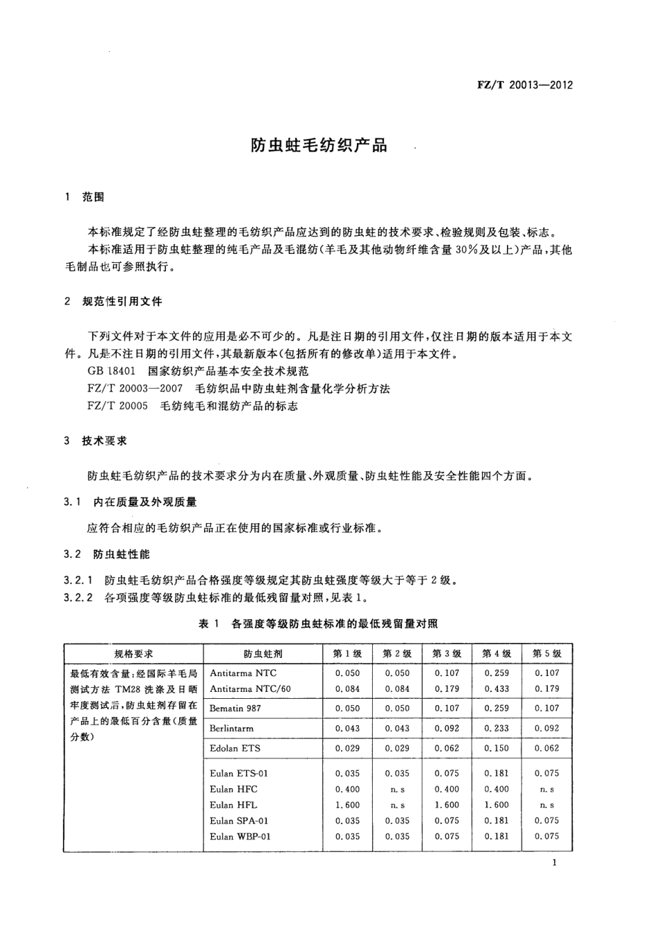 FZT 20013-2012 防虫蛀毛纺织产品.pdf_第3页