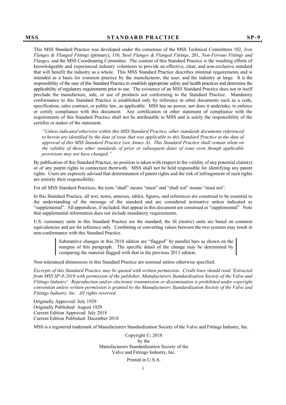 MSS SP-9-2018 青铜、铁和钢制法兰的孔口平面.pdf_第2页